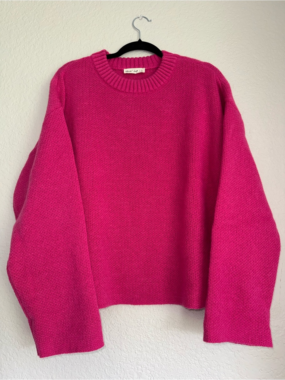 Relaxed Crewneck Sweater in Hot Pink